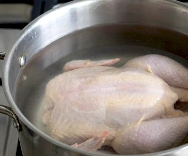 Start with cold water and a whole chicken