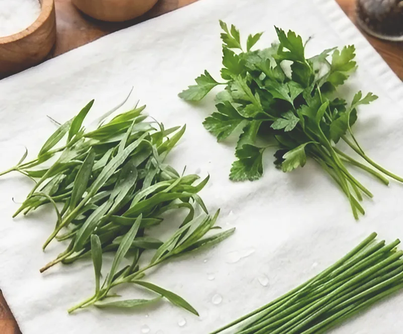 Dry the herbs before they go in