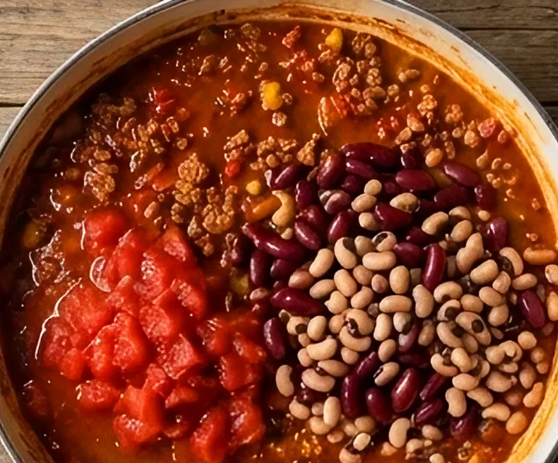 Tomatoes, beans, and simmer
