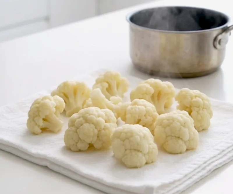 Par-boil and dry the cauliflower thoroughly